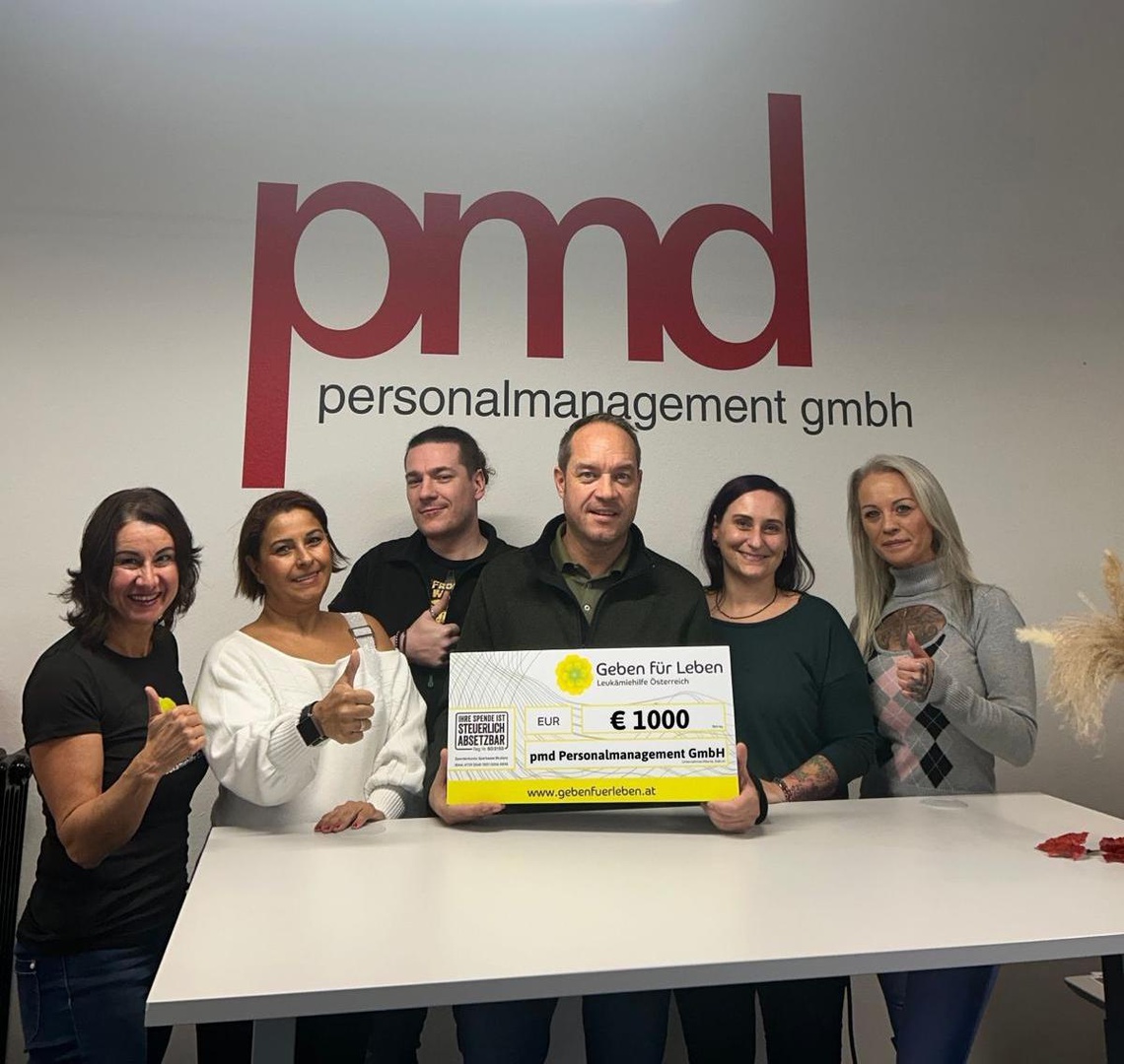 pmd Personalmanagement GmbH unterstützt „Geben für Leben“