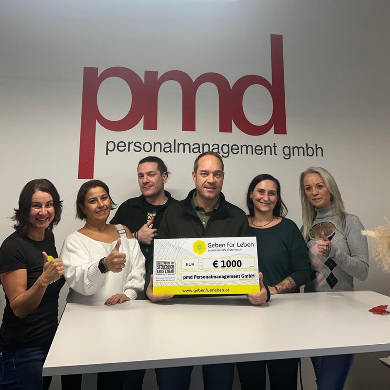 pmd Personalmanagement GmbH unterstützt „Geben für Leben“